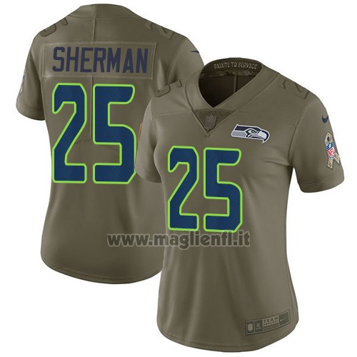 Maglia NFL Limited Donna Seattle Seahawks 25 Richard Sherman Verde Stitched 2017 Salute To Service